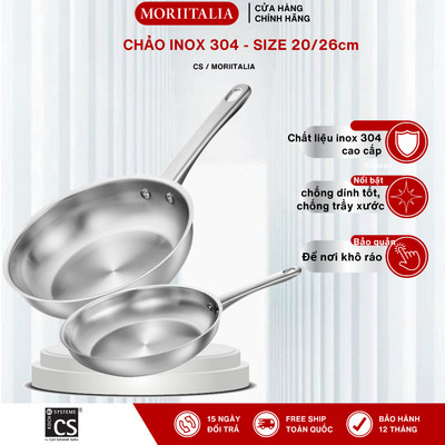 Chảo Inox Moriitalia 304 20/26cm - Dùng Bếp Từ,Không Phủ Chống Dính,Truyền Nhiệt Tốt,Bền Dễ Vệ Sinh