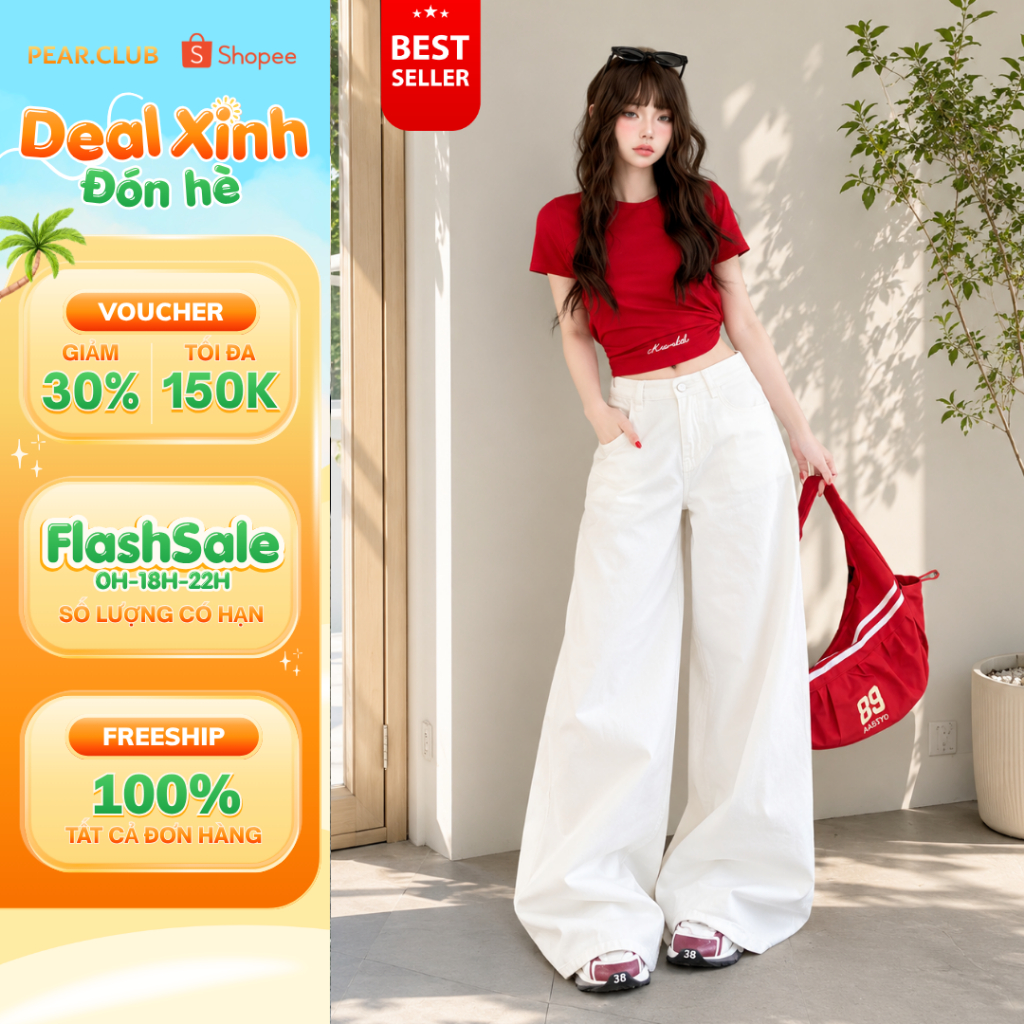 Quần ống rộng nữ cạp cao PEARCLUB, quần bò ống rộng chất Kaki Jeans BIGSIZE hottrend mặc đi học, đi biển hè Q20