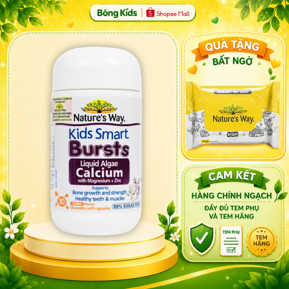 Viên Nhai Canxi Nature's Way Calci Tổ Ong Tảo Biển Đỏ Aquamin F Bổ Sung Vitamin, Hỗ Trợ Phát Triển X