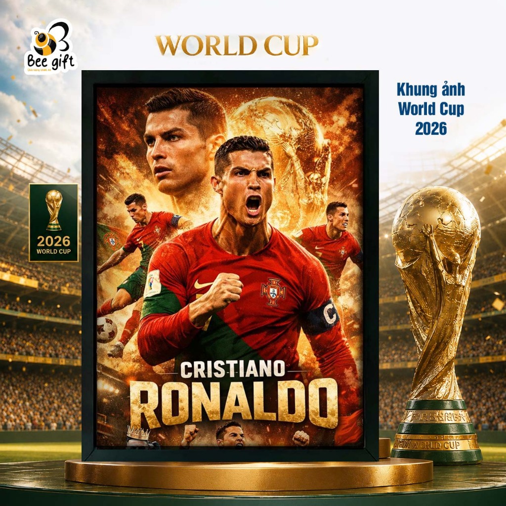 Tranh Ảnh Poster Cầu Thủ Bóng Đá CR7 Cristiano Ronaldo khung ảnh Bồ Đào Nha World Cup, Quà Tặng Beeg