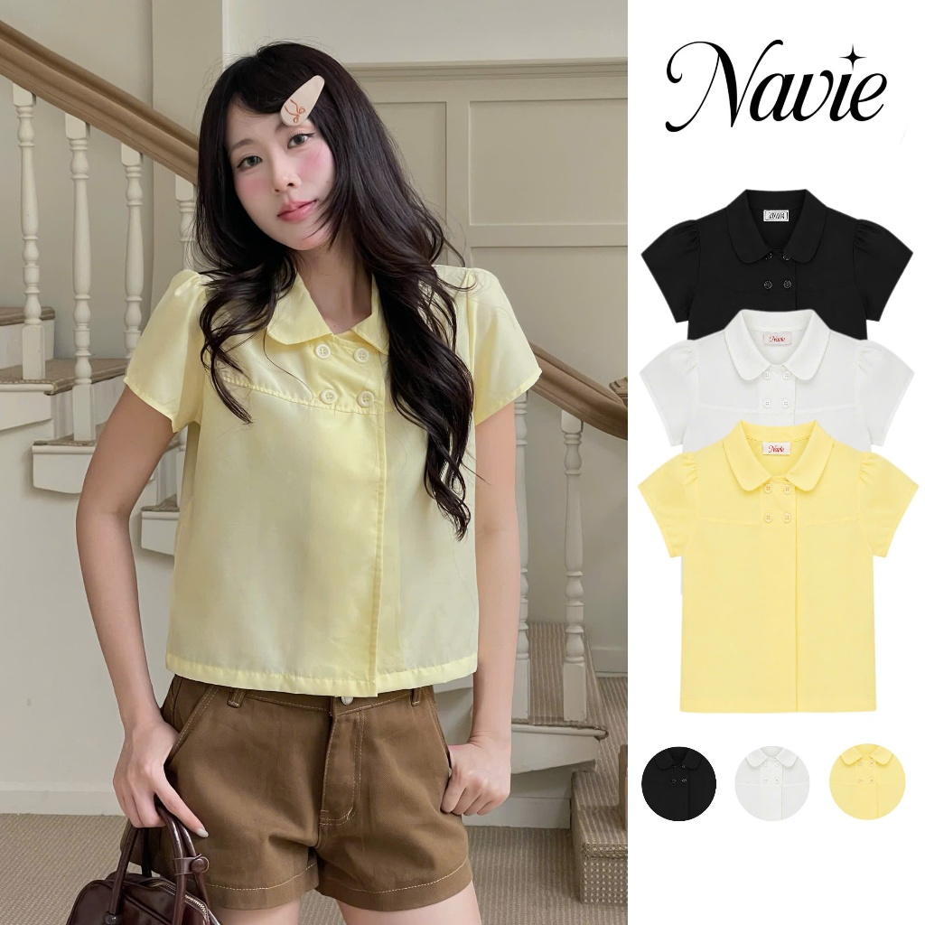 NAVIE - ( MUA 1 KÈM 1 ÁO 2 DÂY ) Áo baby doll 4 cúc thời trang nữ