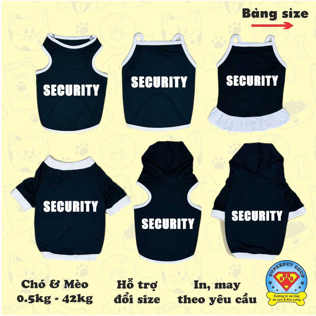 Áo mùa hè chó mèo giá rẻ - CHỮ SECURITY - Đen