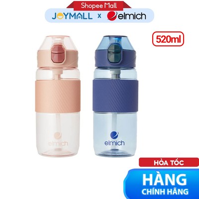 Bình Nước Nhựa Elmich EL-8349N052 520ml, Hàng Chính Hãng, Mở Nắp 1 Chạm, Kèm Ống Hút - JoyMall