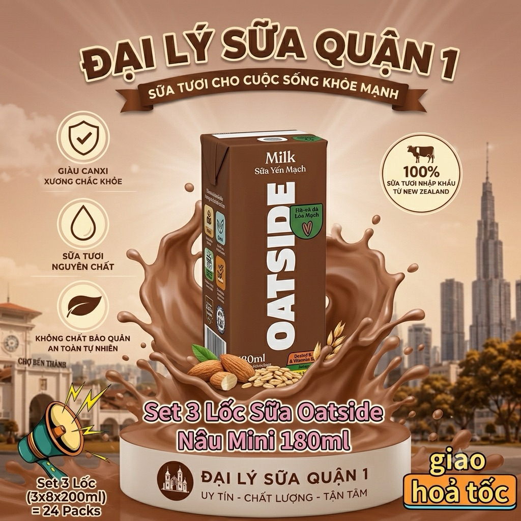 Set 3 Lốc Sữa Oatside Nâu Mini 180ml