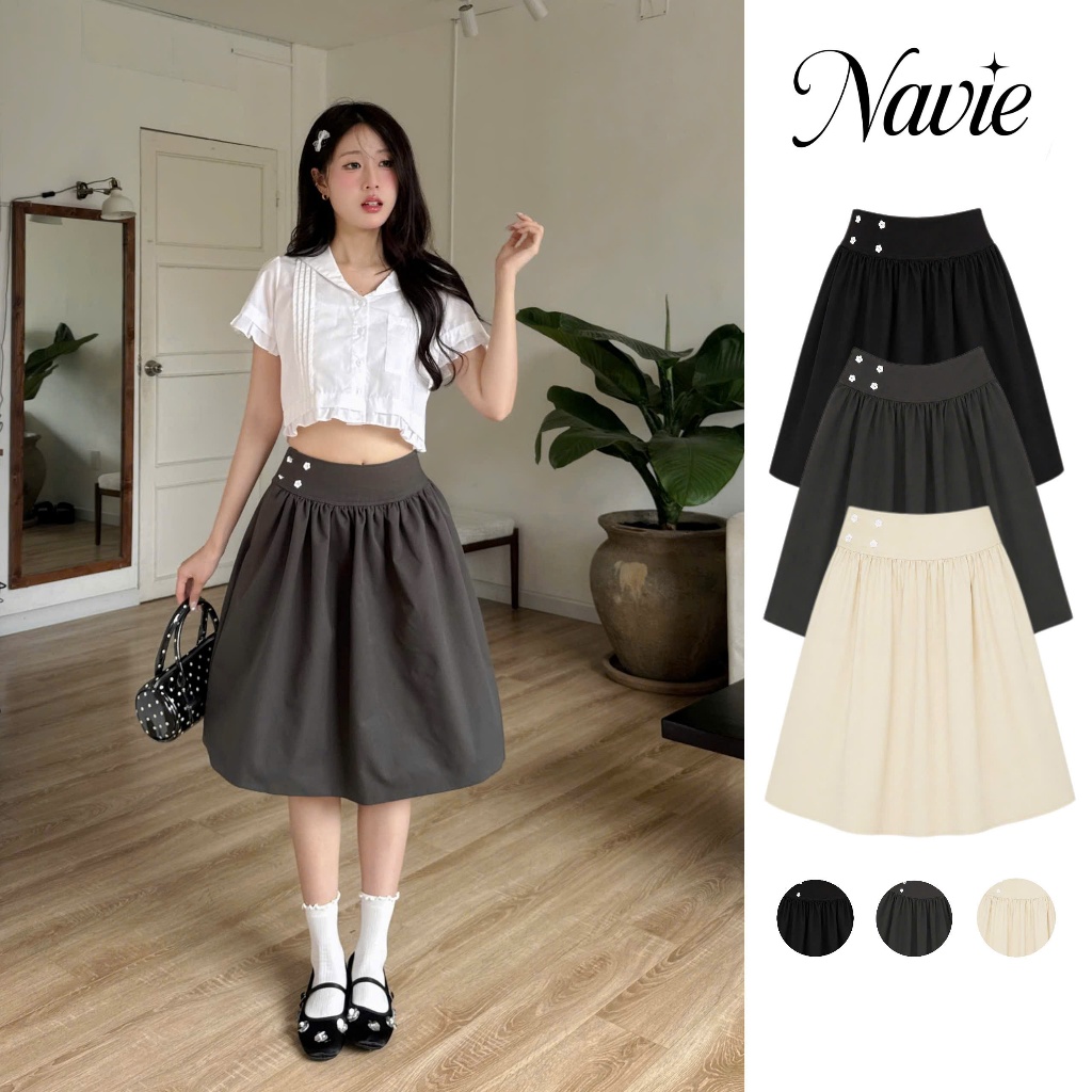 NAVIE - Chân váy dài Kaki ELLY phối cúc hoa thời trang nữ