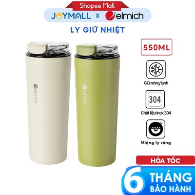 Ly Giữ Nhiệt Inox 304 Elmich EL8386 550ml, Hàng Chính Hãng, Nắp Mở 1 Chạm, Miệng Rộng - JoyMall