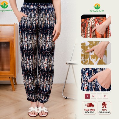 Quần lanh dài alibaba bo gấu họa tiết thời trang Việt Thắng - Q07.5402