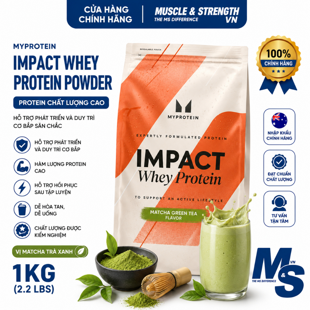 MyProtein Impact Whey Protein 1kg Vị Matcha Trà Xanh - Whey Tăng Cơ, Hỗ Trợ Phục Hồi
