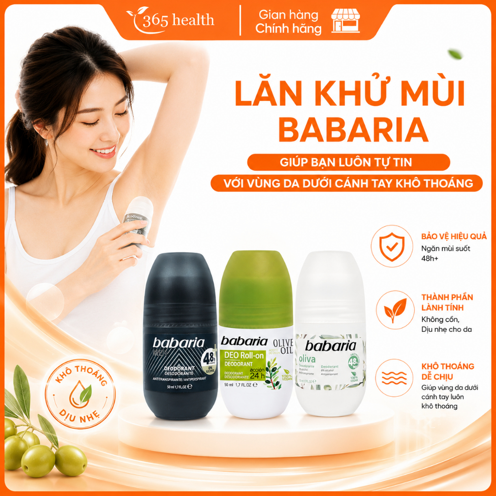 Lăn Khử Mùi Babaria MEN Xanh 48h Lọ 50ml Giúp Bạn Luôn Tự Tin Với Vùng Da Dưới Cánh Tay Khô Thoáng