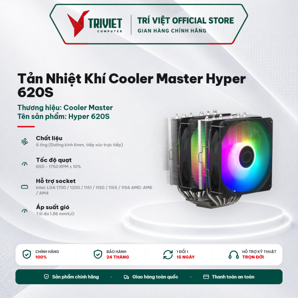 Tản Nhiệt Khí Cooler Master Hyper 620S - CPU Air Cooler 2 Tháp 2 Fan Hiệu Năng Cao Hỗ Trợ Intel AMD