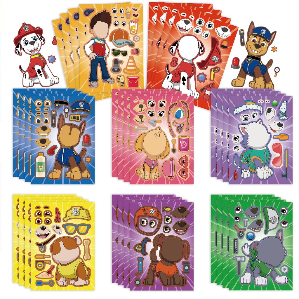 8 Miếng Dán Hoạt Hình Chó Cứu Hộ Paw Patrol Tự Tạo Khuôn Mặt Sticker Make A Face diy