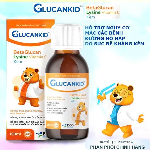 Glucankid Siro BCC Pharma 120ml hỗ trợ ăn ngon, tiêu hóa, đề kháng cho trẻ biếng ăn, hay ốm vặt