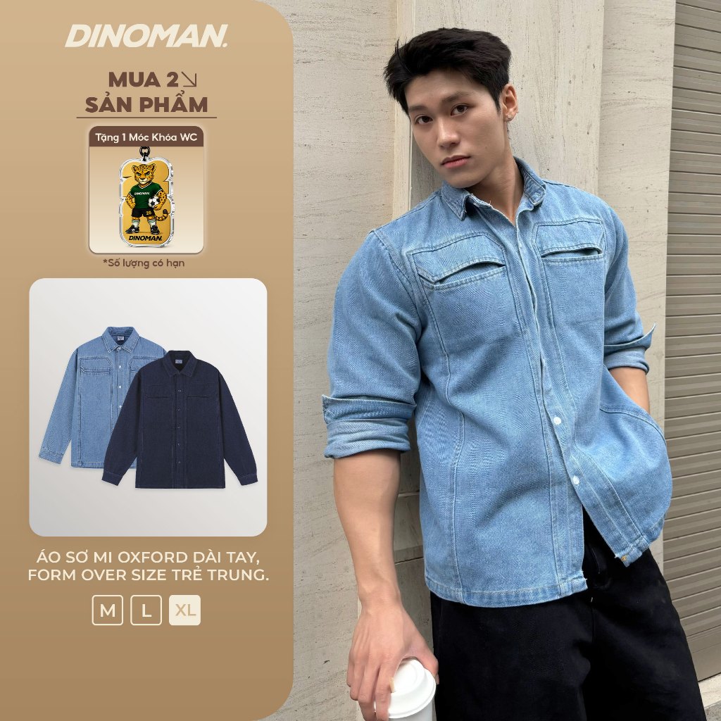 [Phiên bản đặc biệt] Áo Sơ Mi Denim Túi Ẩn DINOMAN Mềm Mịn Form Regular Trẻ Trung Tôn Dáng SM025