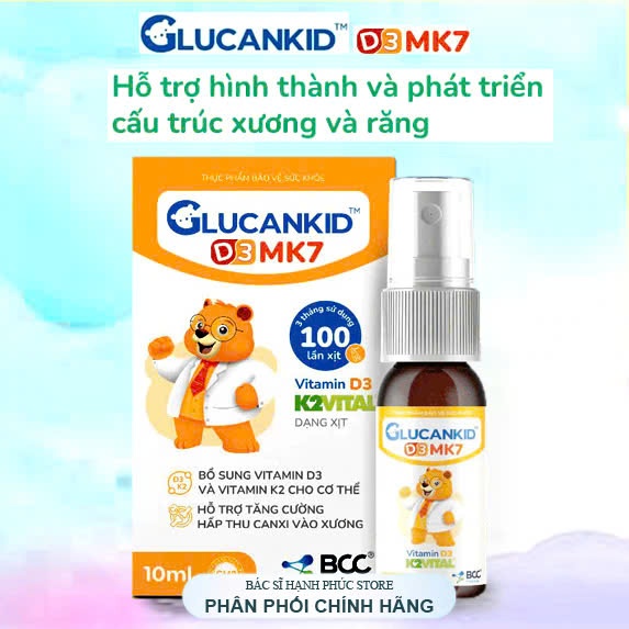 Glucankid D3MK7 Vitamin D3 K2MK7 dạng xịt 10ml, D3, K2, cho bé từ 3 tháng, BCC Pharma