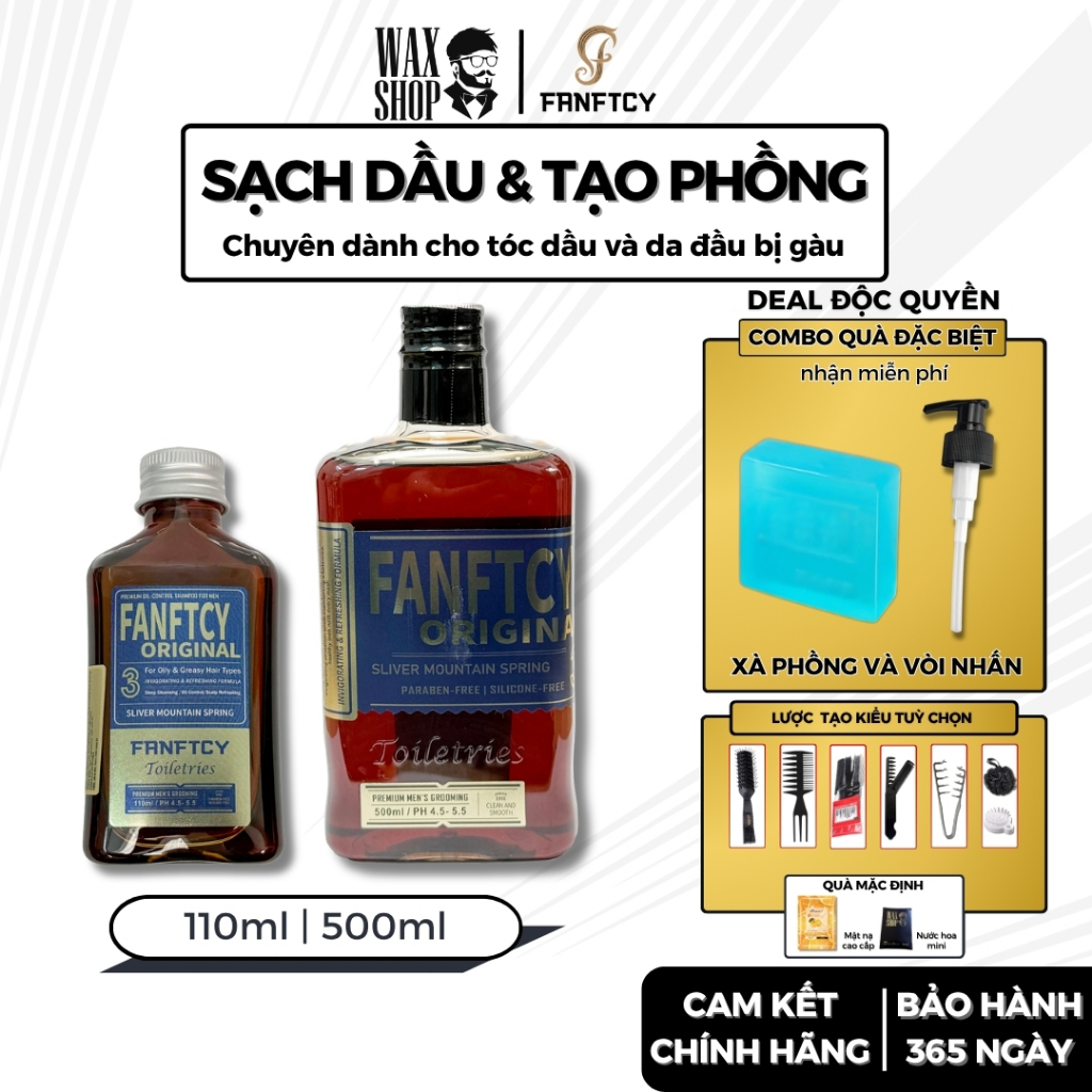 Dầu gội tạo phồng tóc nam Fanftcy Original Sliver Mountain Spring 500ml  Ý, kiềm dầu & tạo phồng tóc