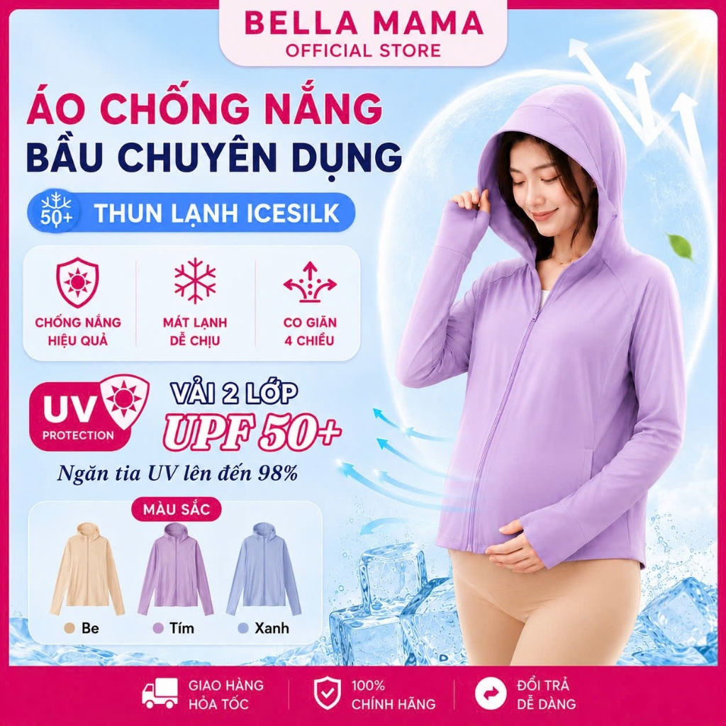 Áo Chống Nắng Bầu IceSilk Bella Mama Áo Chống Nắng Mẹ Bầu 2 Lớp Chất Liệu IceSilk  UPF 50+ - ACN