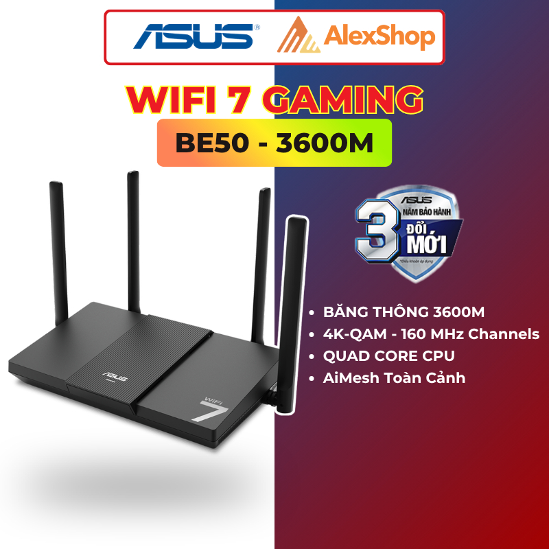[BE3600] Asus RT-BE50 | Phát Wifi 7 Gaming, Cổng 2.5G, Quad Core, Hỗ Trợ Mesh Ali