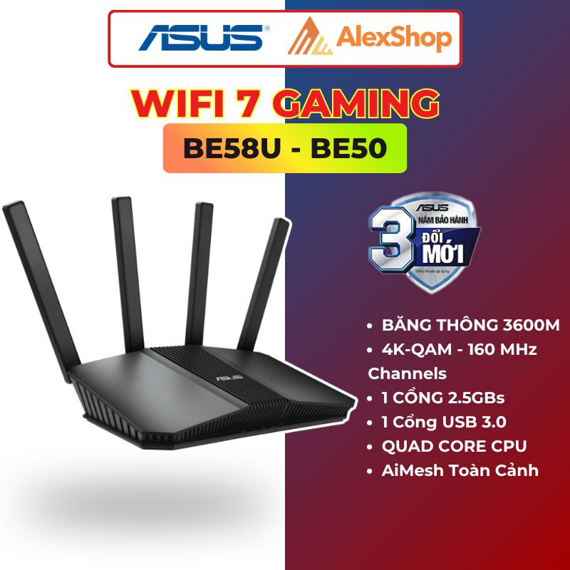 [3600M] ASUS RT- BE58U / BE50 | Phát Wifi 7 Asus Chuyên Gaming, Cổng 2.5G, Bảo Mật Toàn Diện, Mesh A