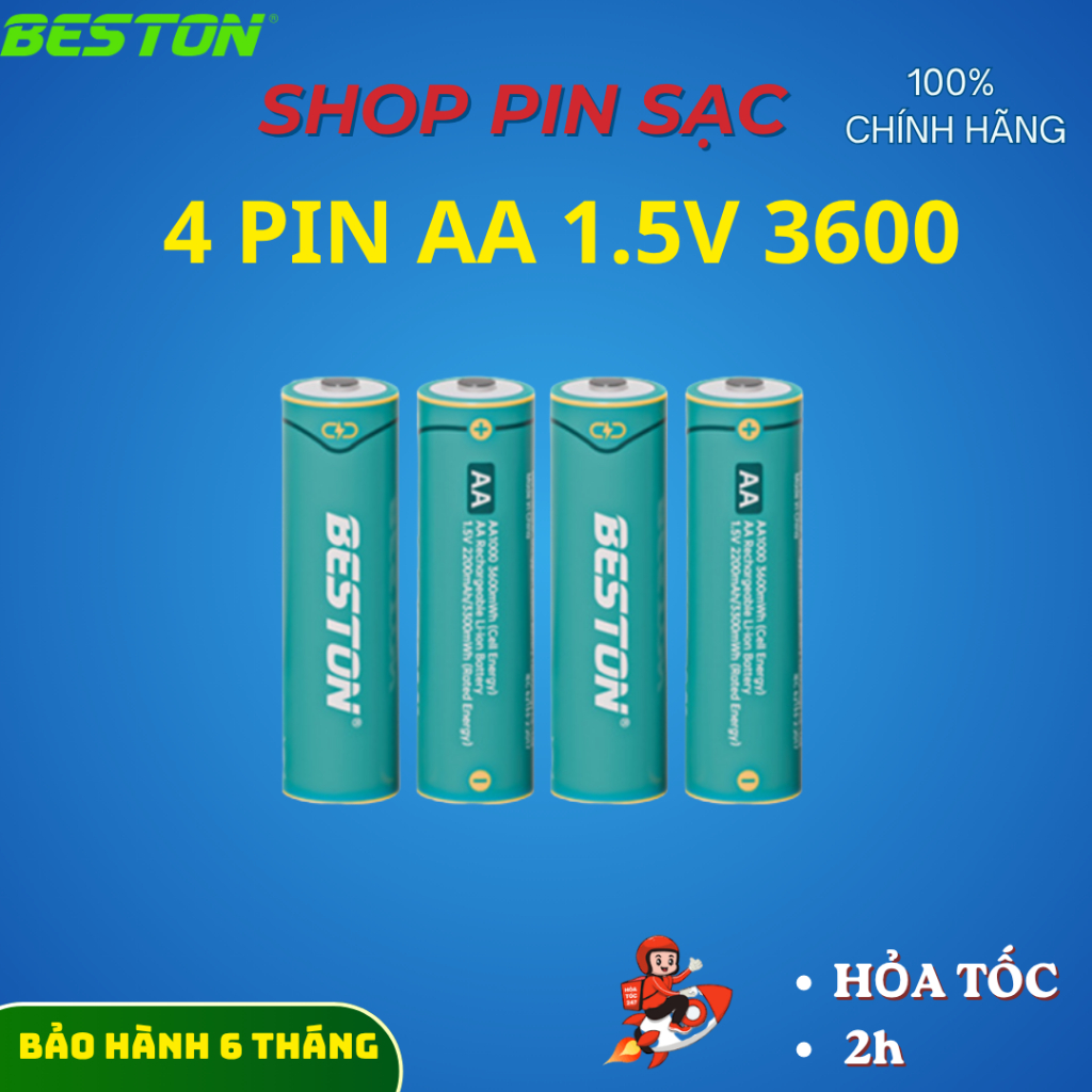 Pin sạc 2A 1.5V Lithium Beston - AA - 3600mWh, Hộp Sạc M7036 AA 1.5V pin đồ chơi, pin máy ảnh