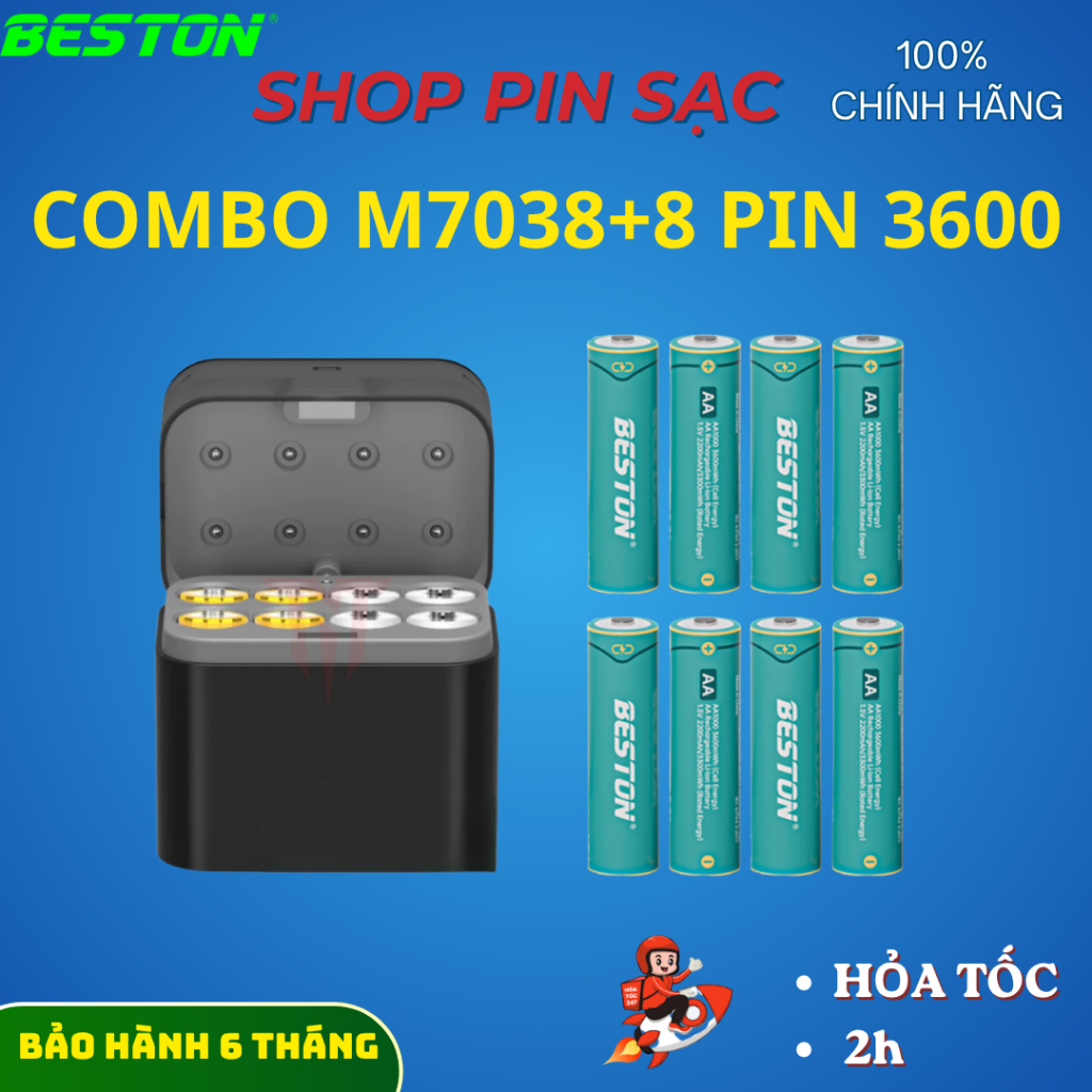 Hộp sạc M7038 dành cho cả pin AA 1.2V và 1.5V đèn thông báo,sử dụng cho tất cả thiết bị thông minh.