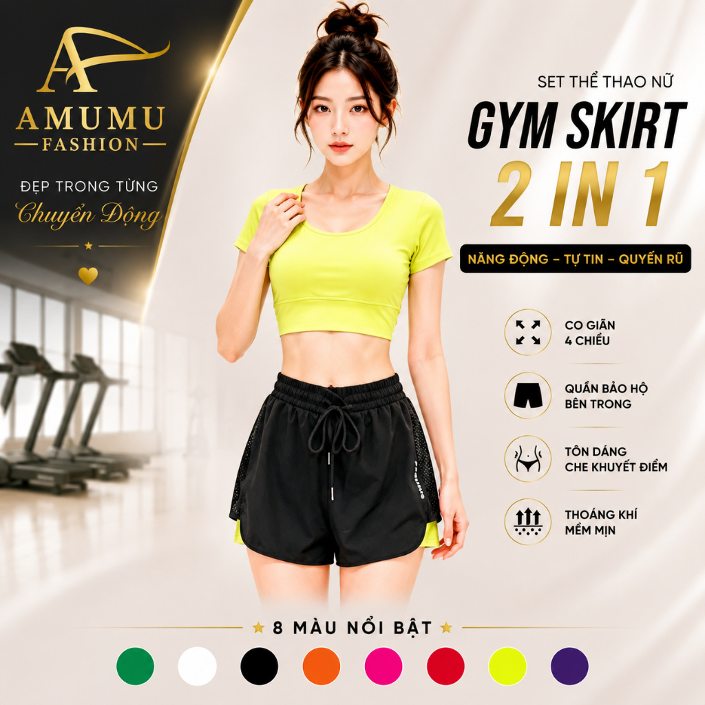 Bộ tập Gym nữ amumu, quần áo tập gym yoga aerobic nữ croptop Amumu xanh chuối (SP-02)