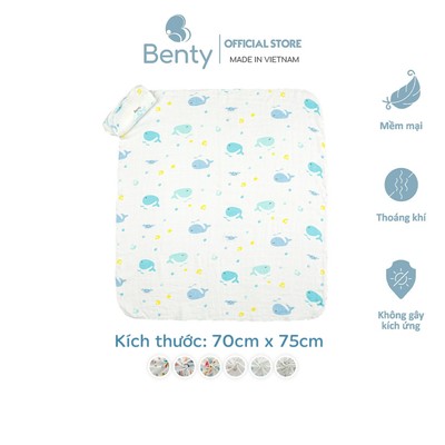 Khăn tắm họa tiết Benty chất vải sợi tre 2 lớp, kích thước 70x75cm thấm hút tốt an toàn cho bé
