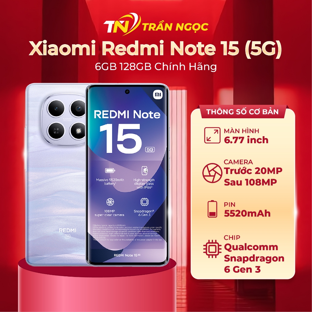 Điện thoại Xiaomi Redmi Note 15 (5G) 6GB 128GB Chính Hãng