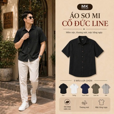 Áo Sơ Mi Cổ Đức cho Nam Line MK CLEVER Chất liệu Đũi Nhật mềm mịn thoáng mát, chống nhăn, form rộng hằng ngày