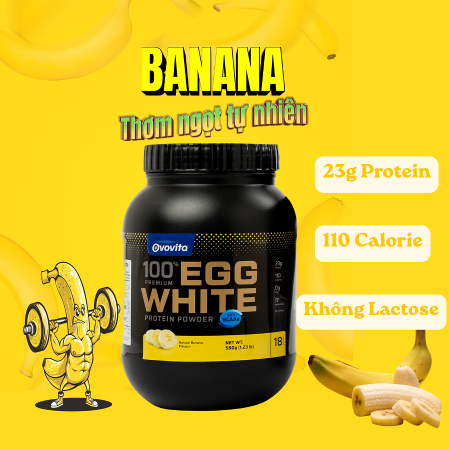 Bột Protein Lòng Trắng Trứng Ovovita Hỗ Trợ Tăng Cơ, Tập Gym Hũ 560g/23 Protein - Dễ Hòa Tan - Vị Ch