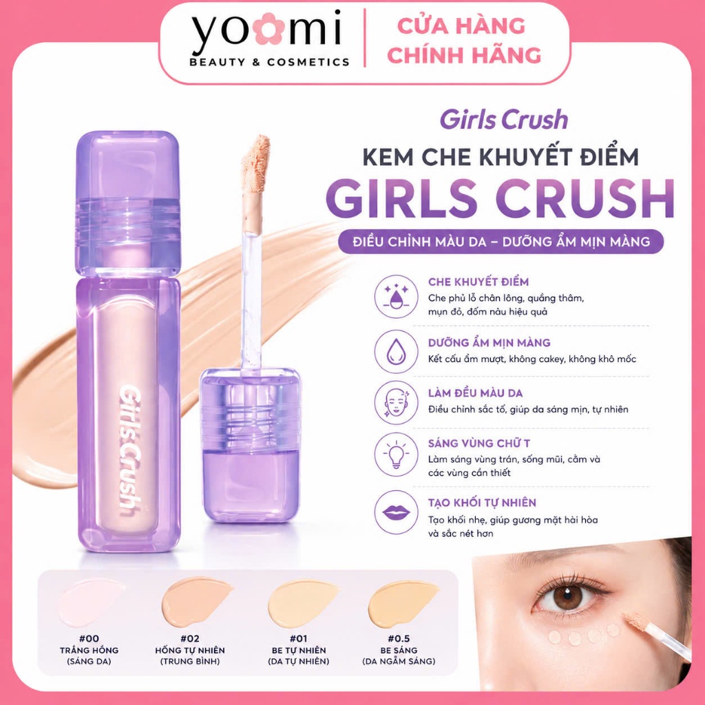 [HỎA TỐC] GIRLS CRUSH CHÍNH HÃNG Kem Làm Sáng Che Khuyết Điểm Girls Crush Matte Velvet Concealer Mỏn