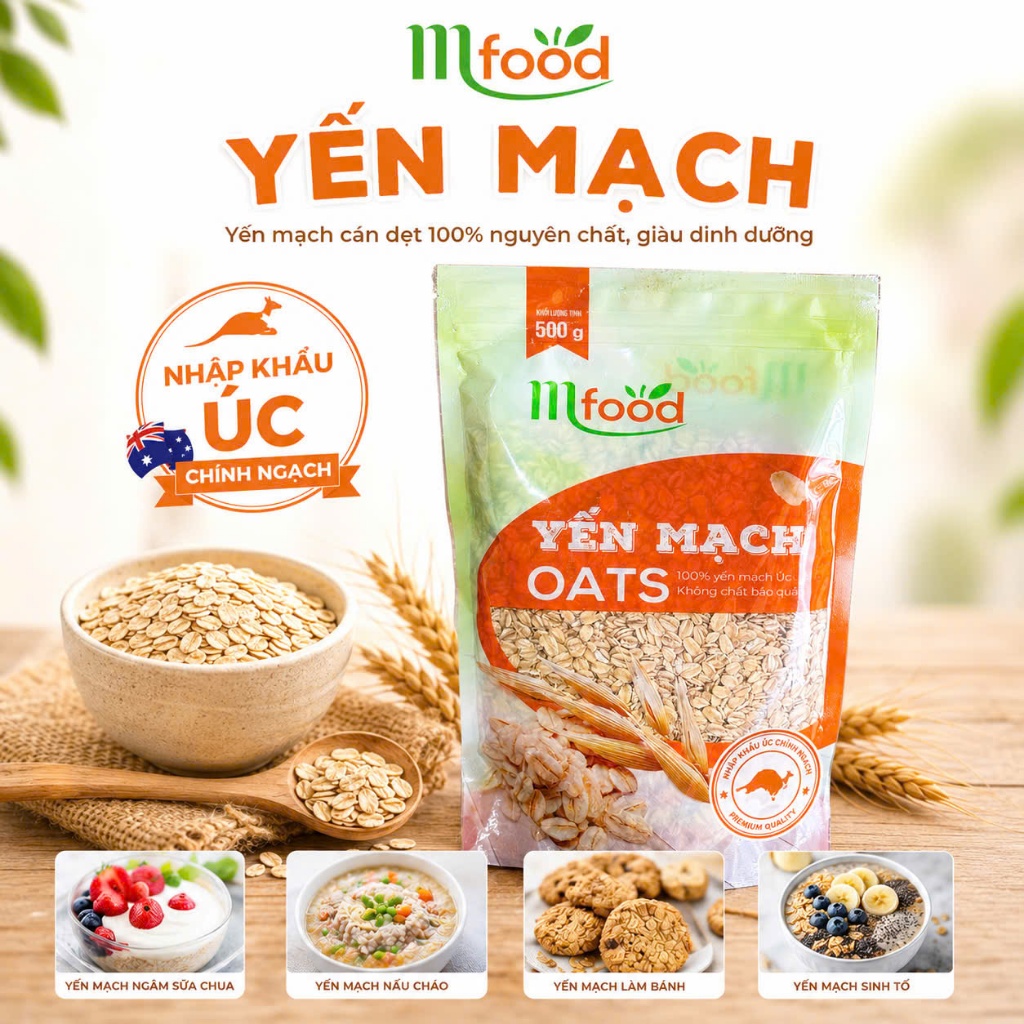 Yến Mạch Nguyên Chất MFOOD - Organic Cao Cấp Nhập Khẩu 100% Từ Úc -Túi 500G - Hàng Mới Về Liên Tục