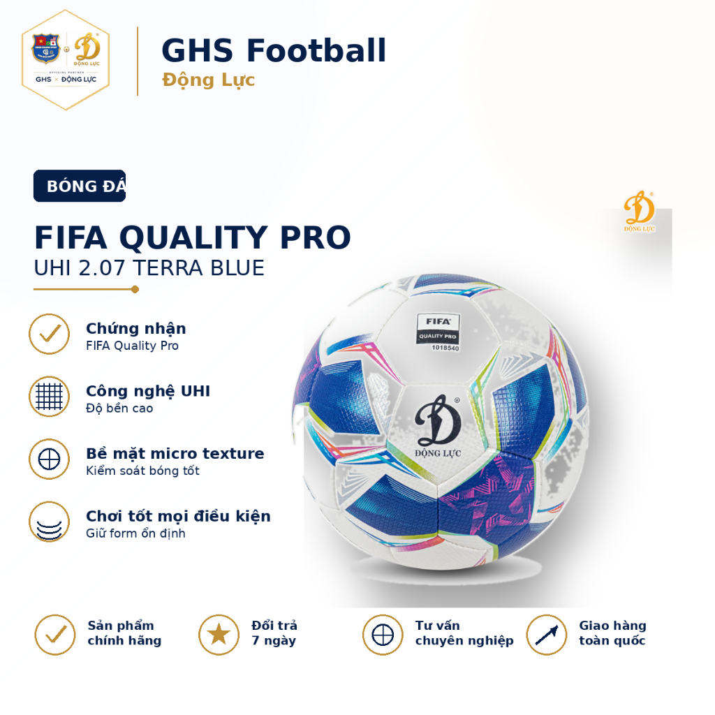 Bóng Đá Động Lực UVI 2.07 Terra Blue – Chuẩn FIFA Quality Pro, Đầm Chân, Phù Hợp Thi Đấu