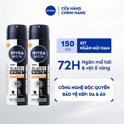 Bộ 2 Xịt Ngăn Mùi NIVEA MEN Black&White Hương Mạnh Mẽ/Hương Nguyên Bản/Hương Nước Hoa (150ml) - 85388x2/82241x2/98957x2