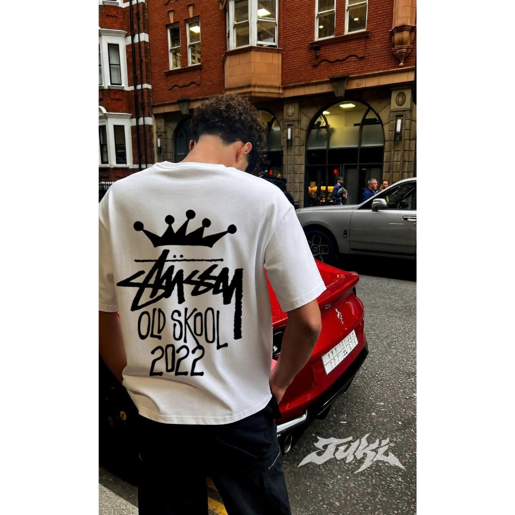 Áo Phông Unisex TUKI Stussy Old Skool 2022 Basic Streetwear 100% Cotton