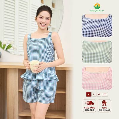 Đồ bộ nữ 2 dây vải kate kẻ sọc bộ mặc nhà mùa hè thoáng mát trẻ trung thời trang Việt Thắng B41.6099