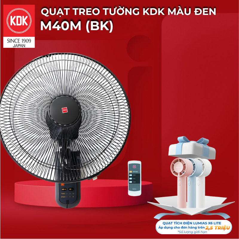 Quạt treo tường Nhật KDK M40M (BK) màu Đen - Bảo Hành Chính Hãng 2 Năm