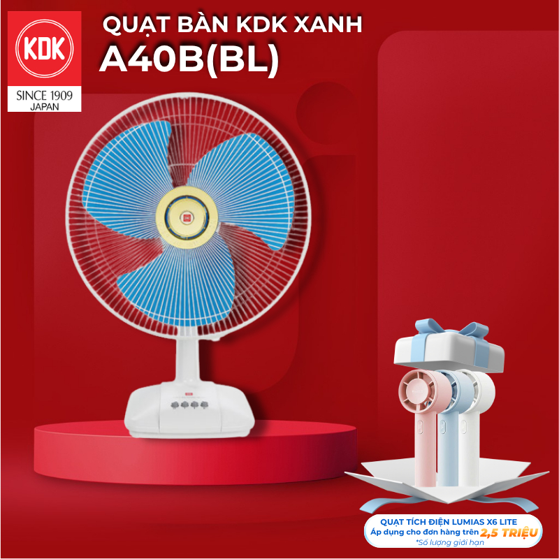 Quạt bàn Nhật 3 mức gió KDK xanh A40B (BL) - Bảo hành chính hãng 12 tháng