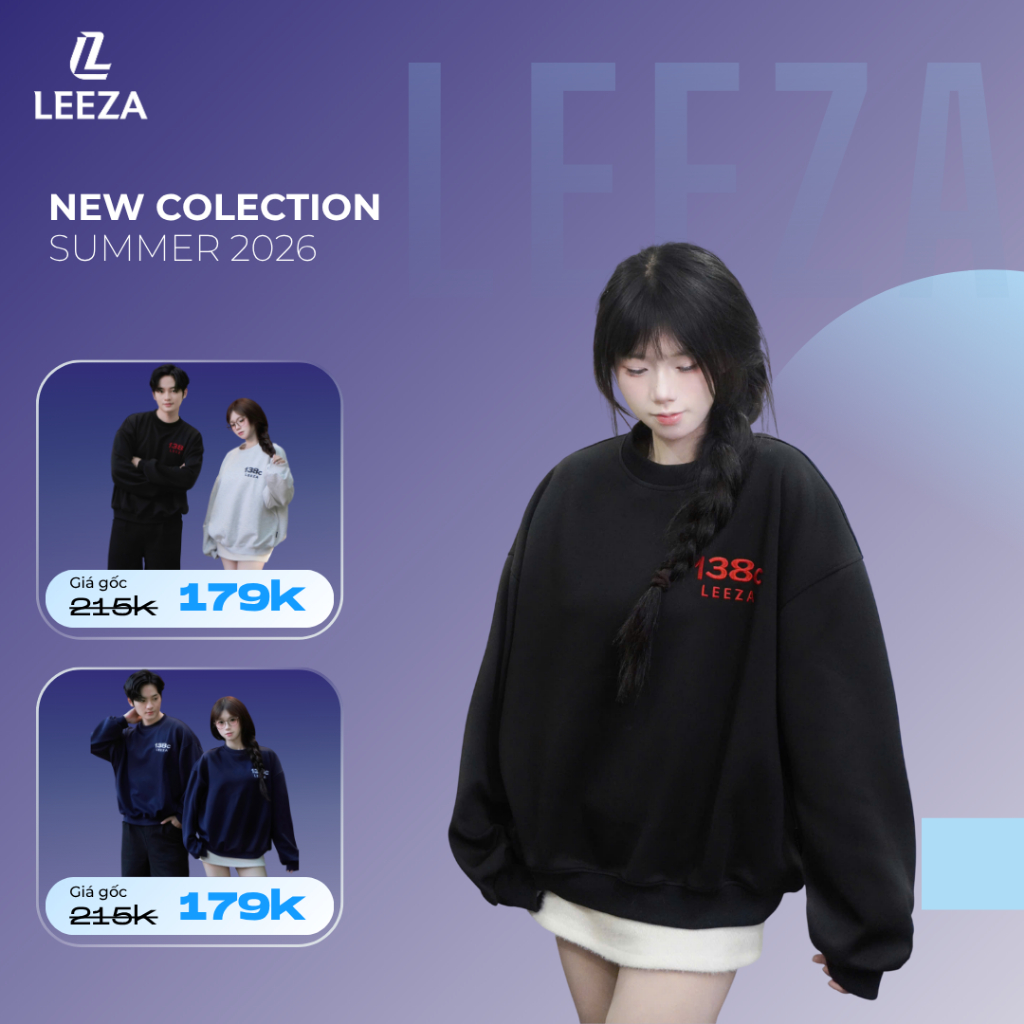 LEEZA - Áo Sweater Thêu Xù 138C nỉ 2 Da Nam Nữ Form Boxy 14.01