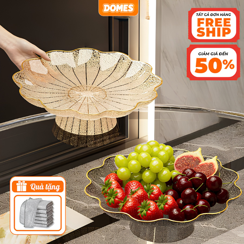 Đĩa Đựng Trái Cây Đế Cao Phong Cách Bắc Âu DOMES Khay Bày Mứt Tết, Bánh Kẹo, Hoa Quả Decor Phòng Khách Sang Trọng