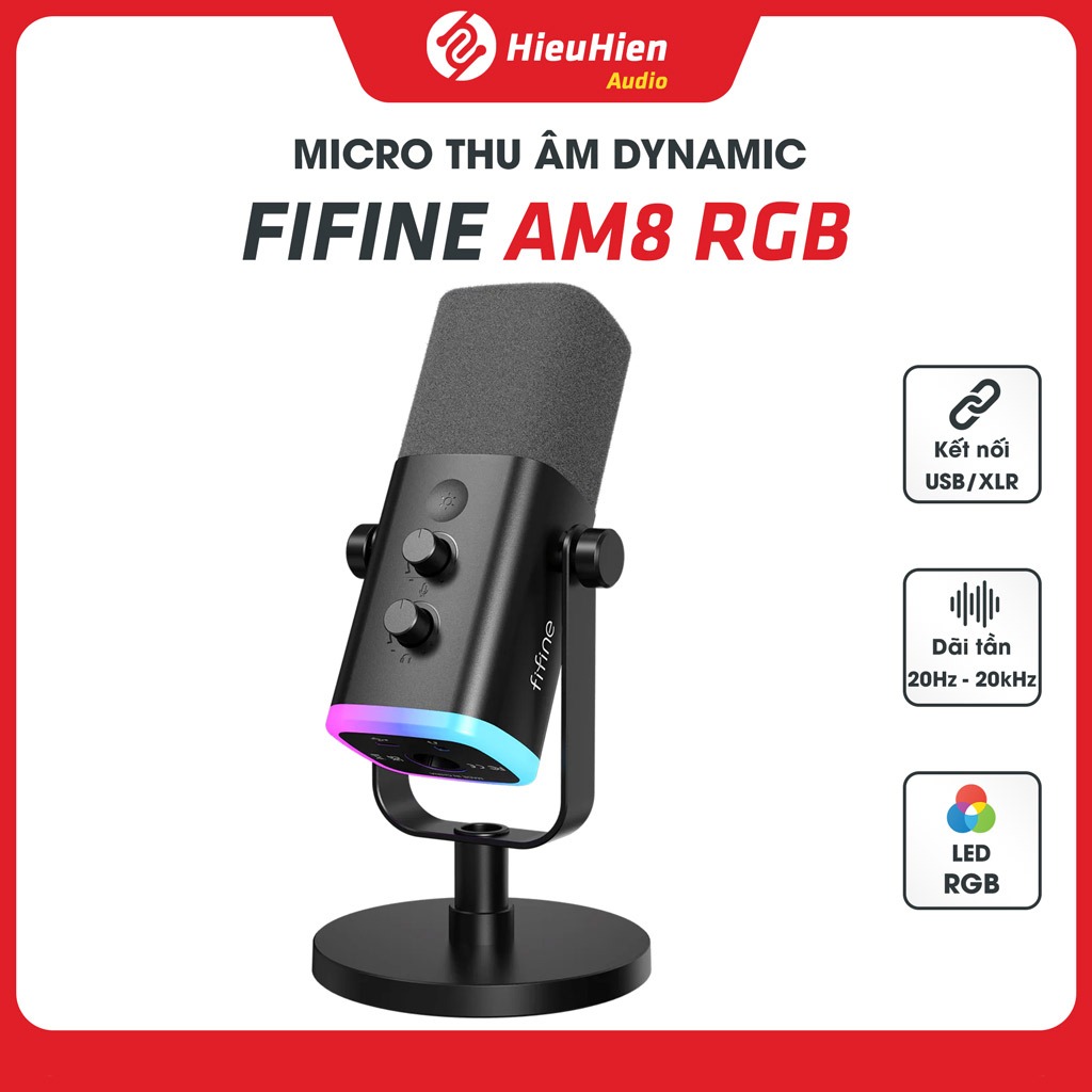 Micro FIFINE AmpliGame AM8 RGB Chính Hãng | Dynamic USB/XLR Livestream Podcast Gaming BH 12 Tháng