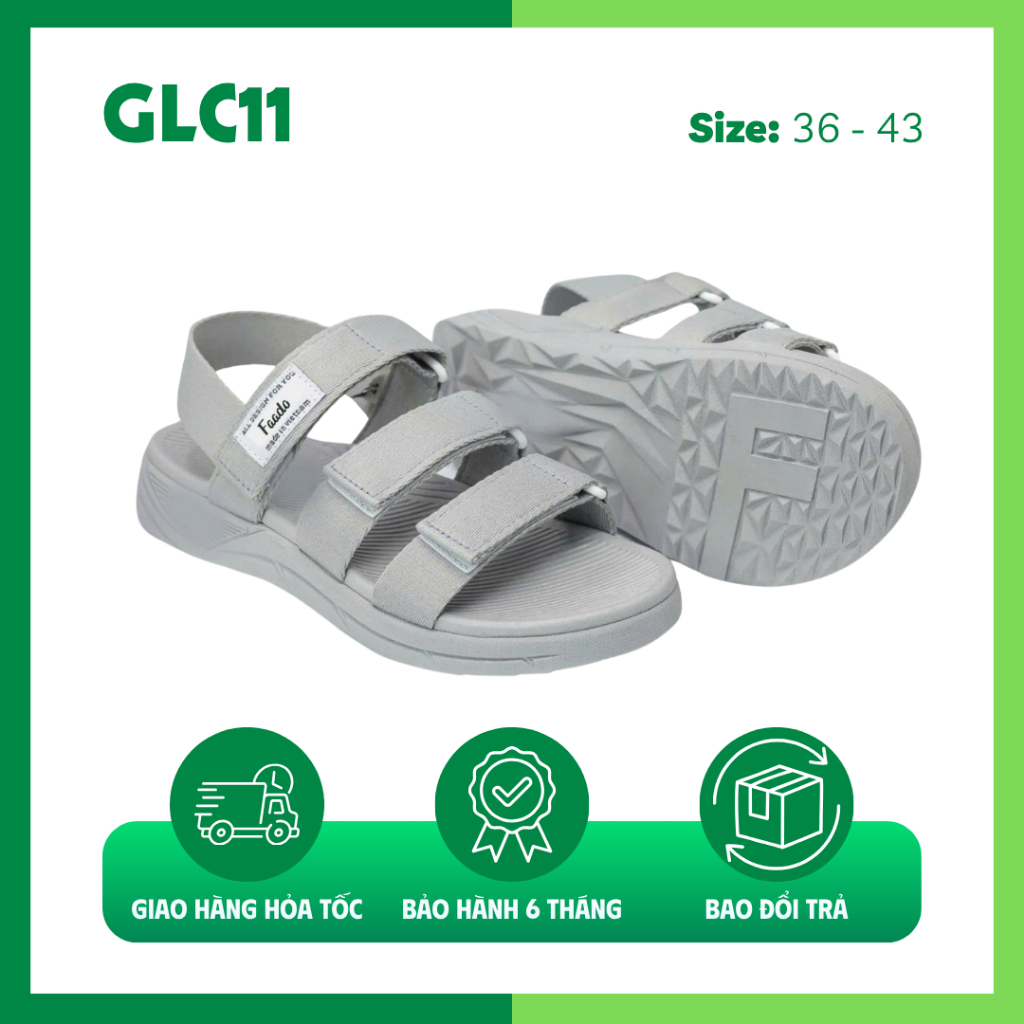 FAA 3 Quai GLC11 Xám Full- Giày Sandal Nam, Nữ Mang Đi Học Đi Chơi  [CHÍNH HÃNG]