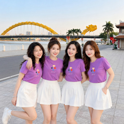 Áo phông nữ màu tím form vừa chất liệu thun cotton mềm mát mặc đồng phục du lịch biển Loza NA01-G0195