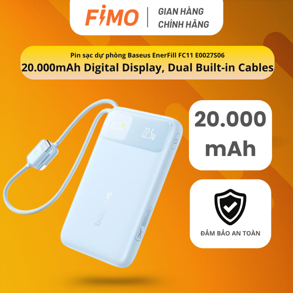 [Hỏa tốc HCM] Pin Sạc Dự Phòng Baseus EnerFill FC11 20.000mAh 22.5W | Chính Hãng FIMO