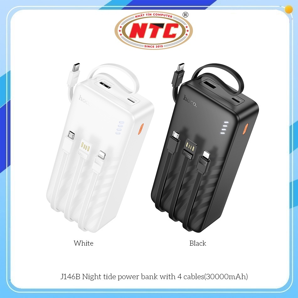 Pin Dự Phòng Hoco J146B 30000mAh Kèm 4 cáp sạc, 2 Input, 4 Output, Max 2A
