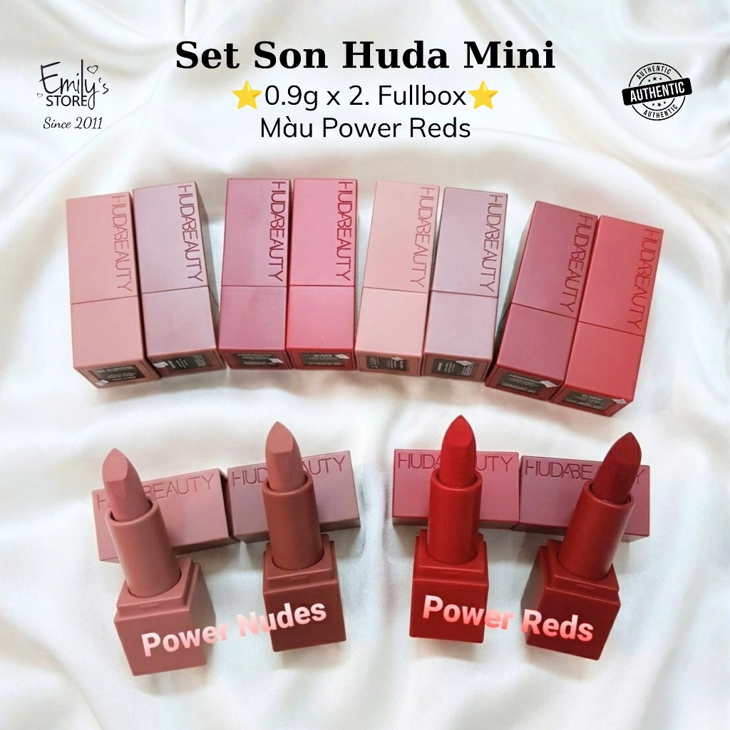 Son Huda Mini Power Bullet Matte Lipstick Duo. Set 2 Thỏi Mini Màu Đỏ El Cinco De Mayo