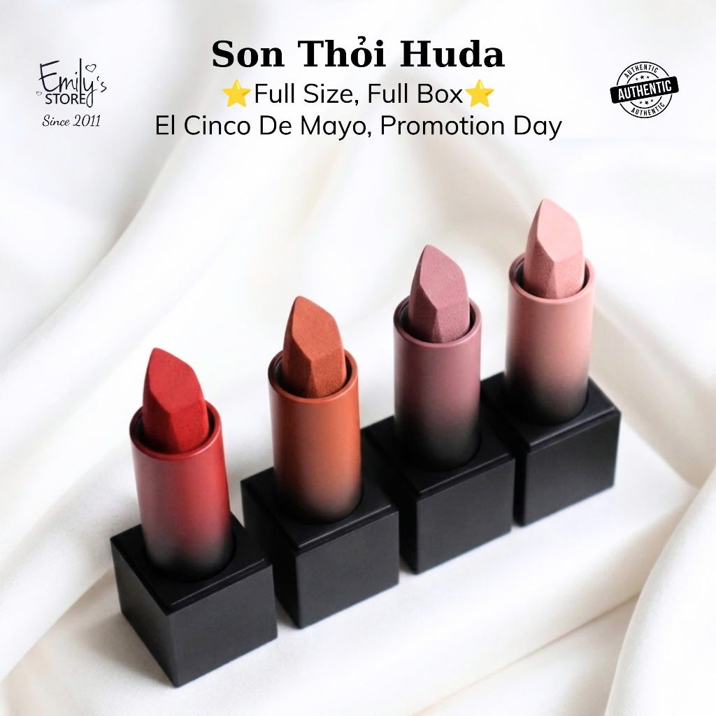 [Thanh Lý] Son Huda Powder Bullet Matte Lipstick. Son Thỏi. Son Lì Màu Nude, Màu Đỏ