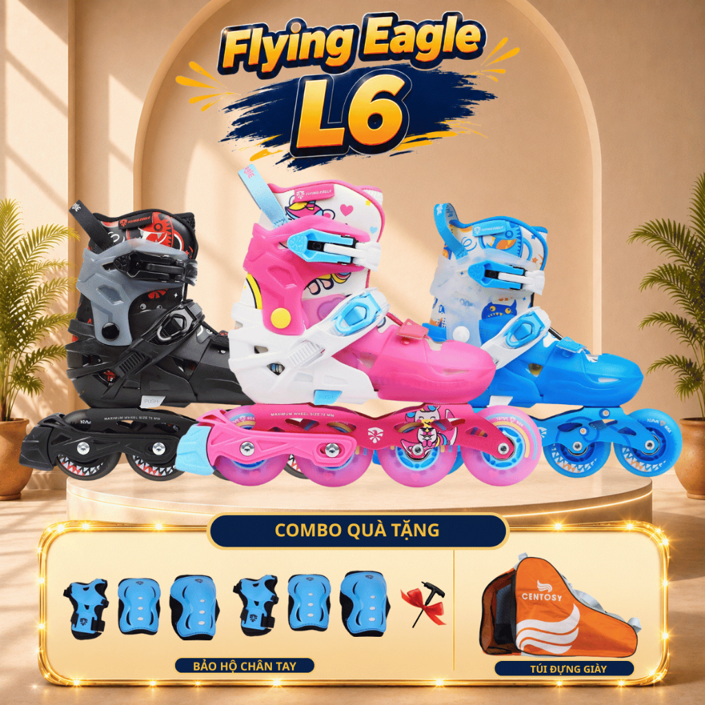 Giày patin trẻ em [Jianer] Flying Eagle L6 có 8 bánh đèn, bánh cao su đặc, càng hợp kim nhôm chịu lự