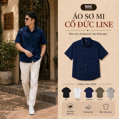 Áo Sơ Mi Nam Cổ Đức Line MK CLEVER Chất liệu Đũi Nhật mềm mịn thoáng mát, chống nhăn, form rộng hằng ngày