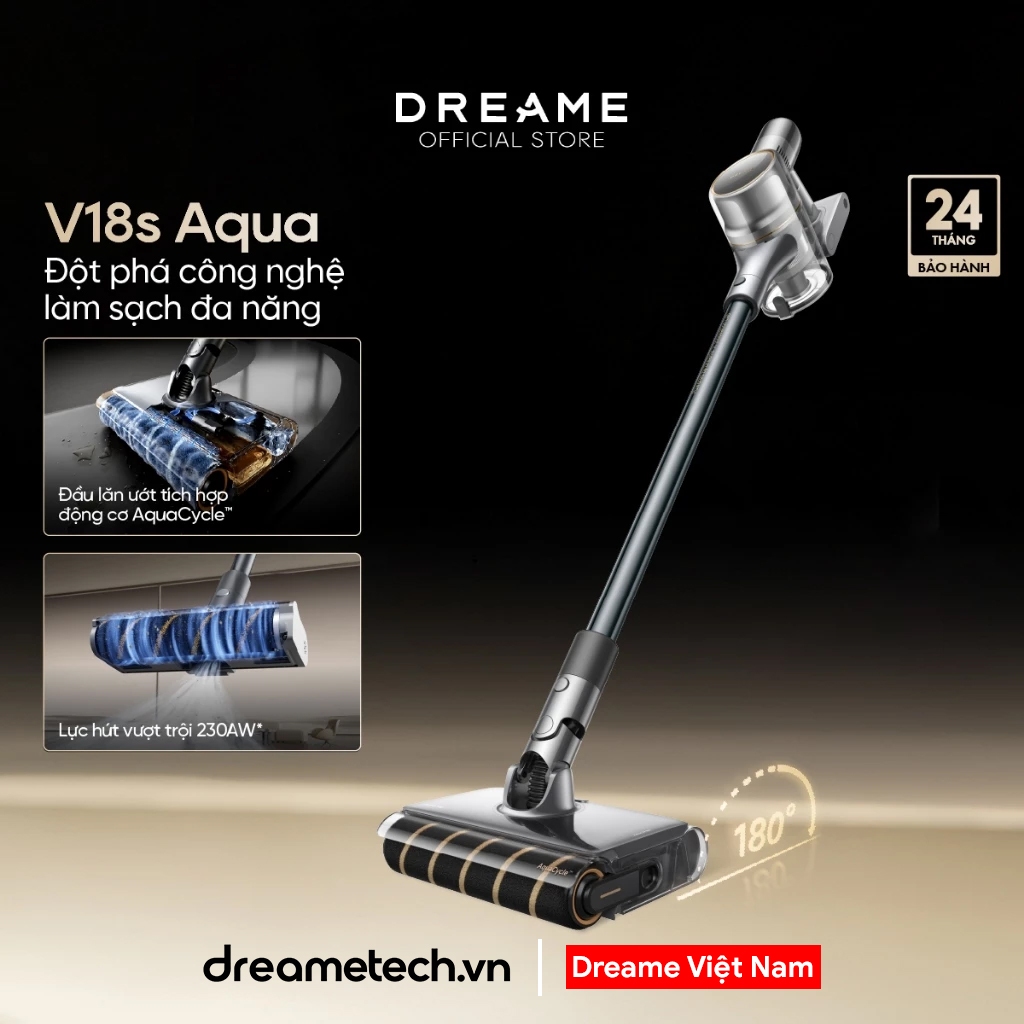 Máy hút bụi cầm tay không dây Dreame V18s Aqua | Tích hợp cuộn lăn ướt | Hút & chải lông thú cưng | 