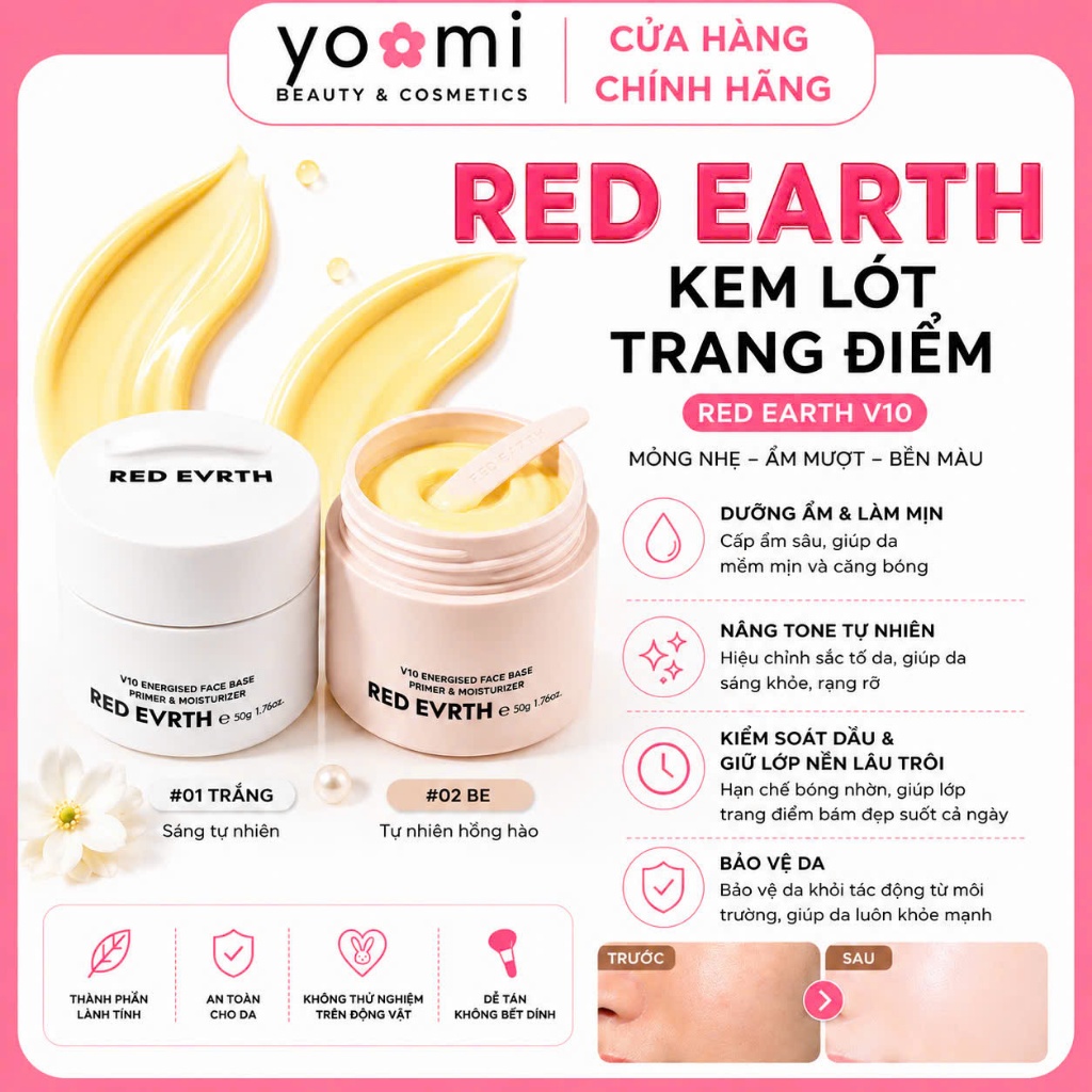 RED EARTH Kem Lót RED EARTH Dưỡng Ẩm Cao Cấp RED EARTH V10 RedEarth Chính Hãng Che Lỗ ChânLông Và Dư